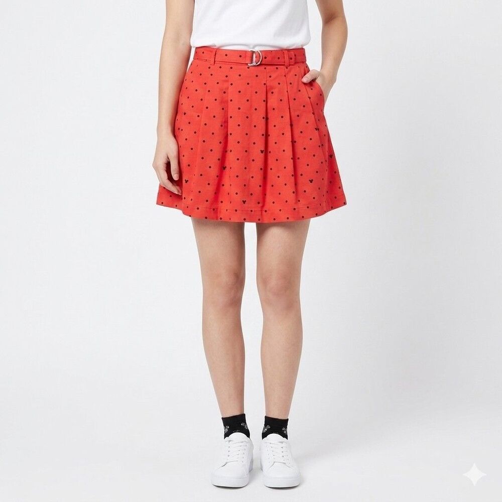Oh My Disney Pleated Mini Skirt Small Red Black Mickey Polka Dots New With Tags
